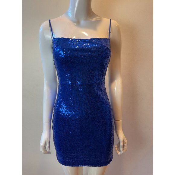 Lucy in the Sky Women Starstruck Strappy Sequin Dress Backless Lapis Blue Medium - Picture 5 of 11